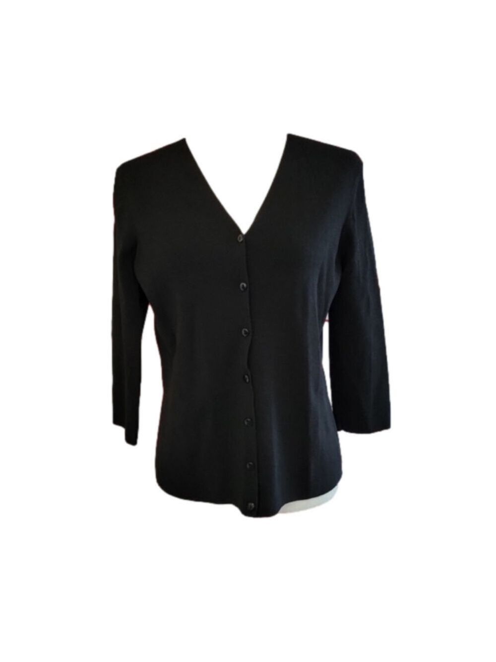 Black Geoffrey Beene Sport 3/4 Sleeve Vneck Black Knit Cardigan Size Medium EUC